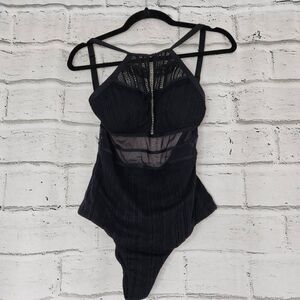 Afriel & Tabbris Crochet Lace Open Back Halter One Piece Swimsuit Black Size 6